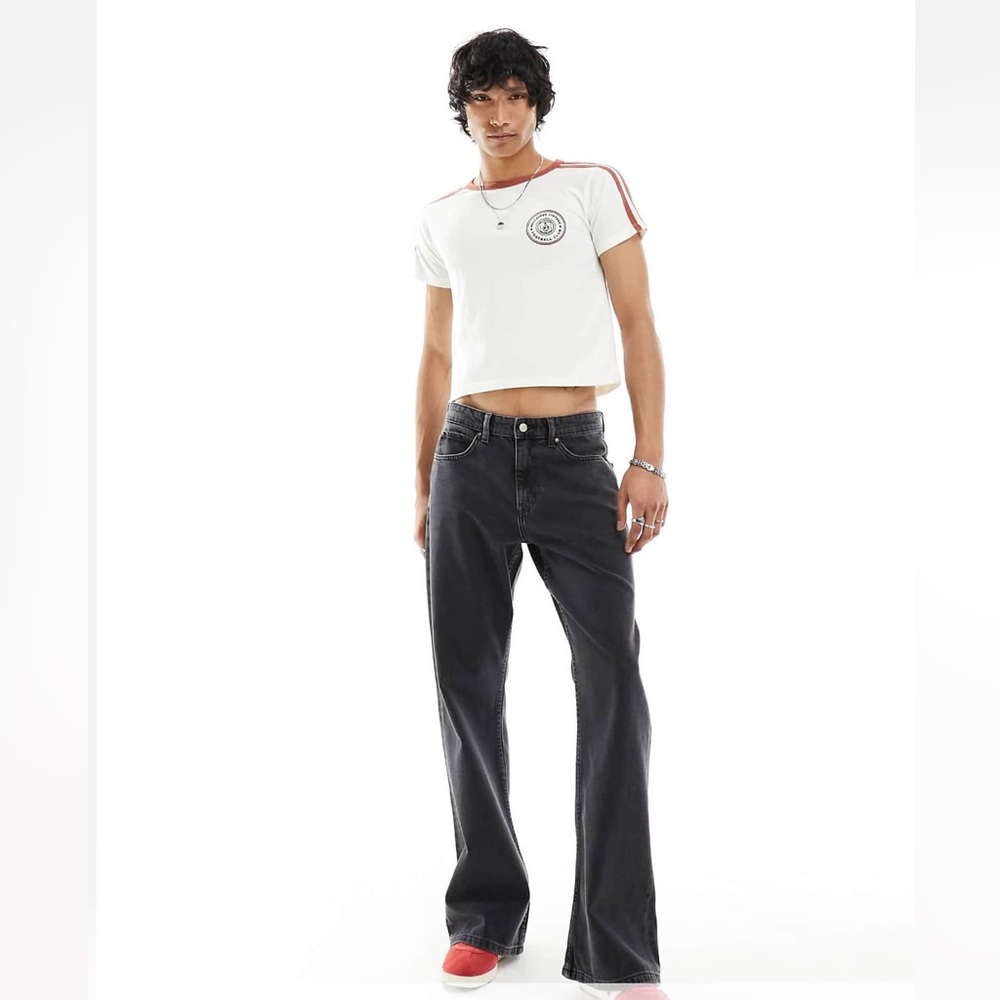 ASOS DESIGN Tall Long wide flare wide leg black jeans in washed black 31x32